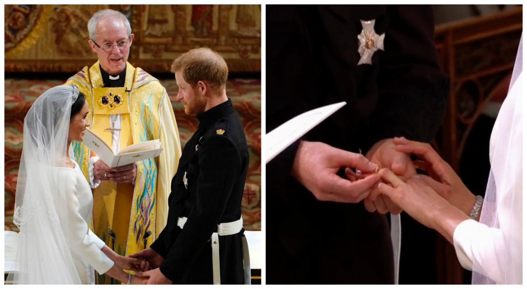 El momento del intercambio de votos y cuando el príncipe le impuso el anillo a Meghan, fueron los más tiernos de la ceremonia